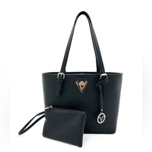 Valentino Orlandi Elegant Black Tote with Charm